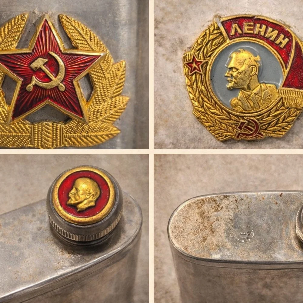 🏛️🥃 Cold War USSR Stainless Steel Flask | Soviet-Era Historical Collectible | - Picture 8 of 10